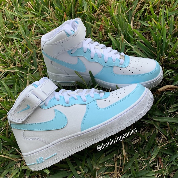 Nike Custom Painted Air Force 1 Mid - Light Blue NWT - Picture 2 of 11